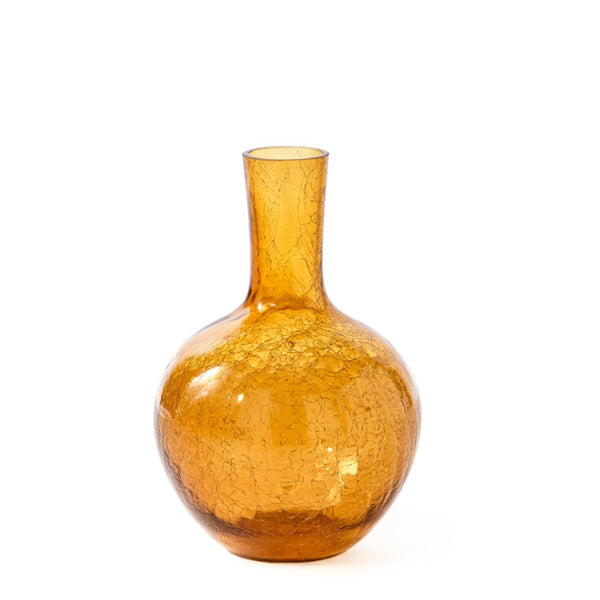 Crackled Glass Ball Body Vase Yellow