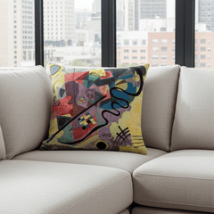 Kandisky Cushion - Jaune Rouge Bleu Extrait 1 (1925) with a vibrant multicolored geometric pattern inspired by Kandinsky's artwork.