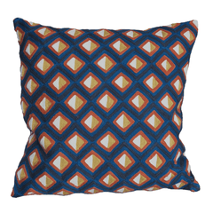 Adama Embroidered Cushion with colorful geometric pattern showcasing detailed stitching and vibrant textures.
