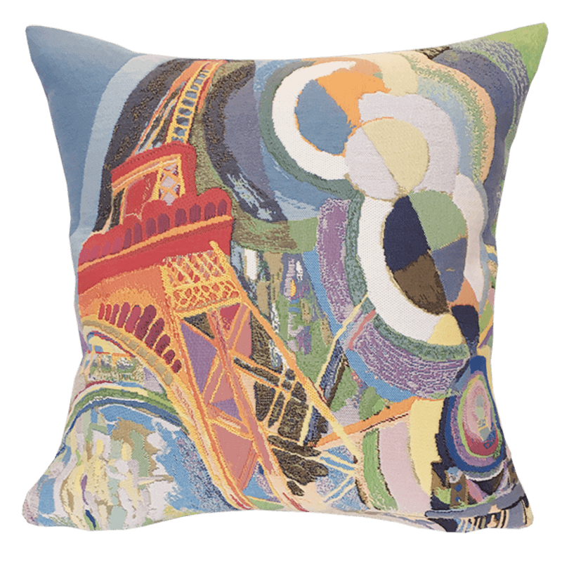 Delaunay Cushion - Air Fer et Eau (1937) with artistic design featuring Eiffel Tower, artwork by Delaunay