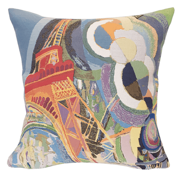 Delaunay Cushion - Air Fer et Eau (1937) with artistic design featuring Eiffel Tower, artwork by Delaunay