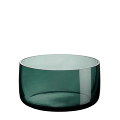 A hand-blown, solid-colored Ajana Bowl Green with a shiny finish in grey color, featuring clear lines around the edge and a thick glass base, by ASA selection