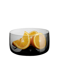 A hand-blown, solid-colored Ajana Bowl Grey featuring clear lines around the edge and a thick glass base, by ASA selection