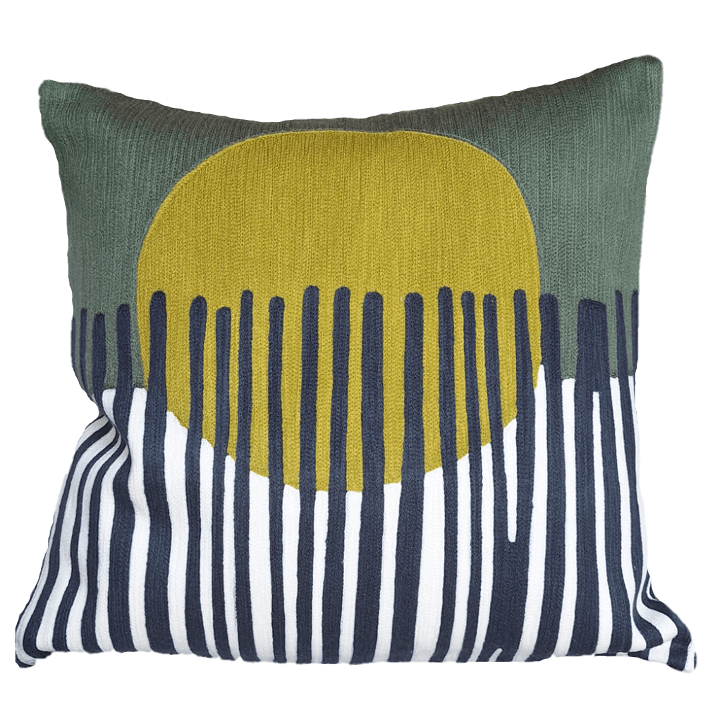 Alba Embroidered Cushion 45x45cm with vibrant green and yellow design, adding personality to your home decor.