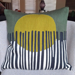 Alba Embroidered Cushion 45x45cm with vibrant green and yellow design, perfect for enhancing interior decor.