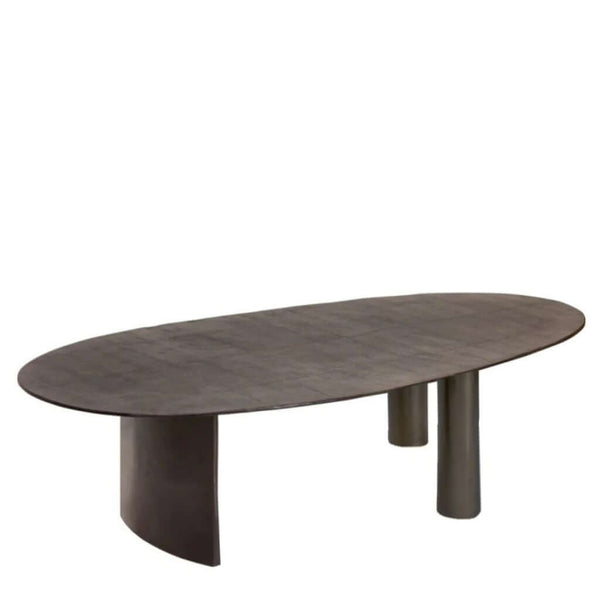 Pillar Dining Table with wide curved base on one end and two round columns on another end