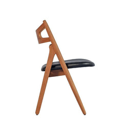 Anker Dining Chair Black Leather in teak natural finish