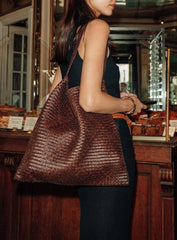 Dragon Diffusion Ars Tote dark brown woven leather bag 