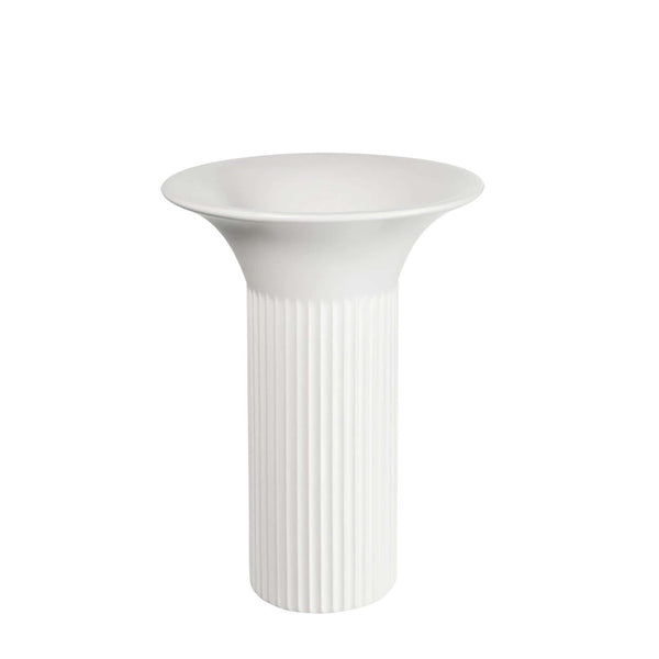 A matte white ceramic vase with a striated base and column-type handles, by ASA selection