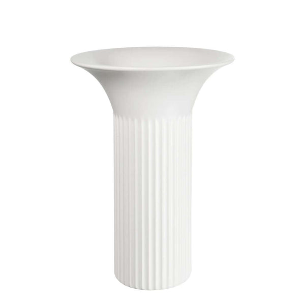 A matte white ceramic vase with a striated base and column-type handles, by ASA selection