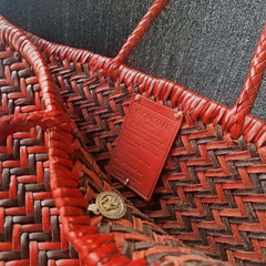 Dragon Diffusion Bamboo Triple Jump Big Brown Red woven leather basket close up