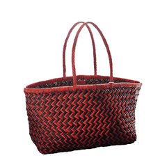Dragon Diffusion Bamboo Triple Jump Big Brown Red woven leather basket with a zigzag pattern 