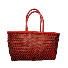 Dragon Diffusion Bamboo Triple Jump Big Brown Red woven leather basket with a zigzag pattern 