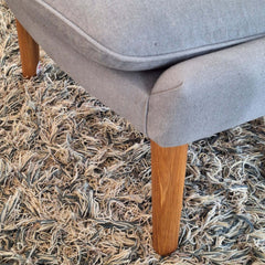 Mid century wingback Bear Hug Armchair Grey Linen with teak armrests and legs