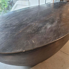 Boat Coffee Table with dark marble top and blackish bronze finish aluminium base 
