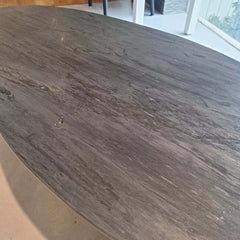 Boat Coffee Table with dark marble top and antique brass finish aluminium base 