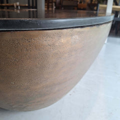 Boat Coffee Table with dark marble top and antique brass finish aluminium base 