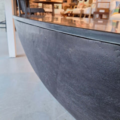 Boat Coffee Table with dark marble top and blackish bronze finish aluminium base 