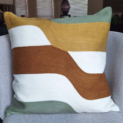 Boho Embroidered Cushion 45x45cm with colorful wave patterns in yellow, brown, and green for stylish home decor.