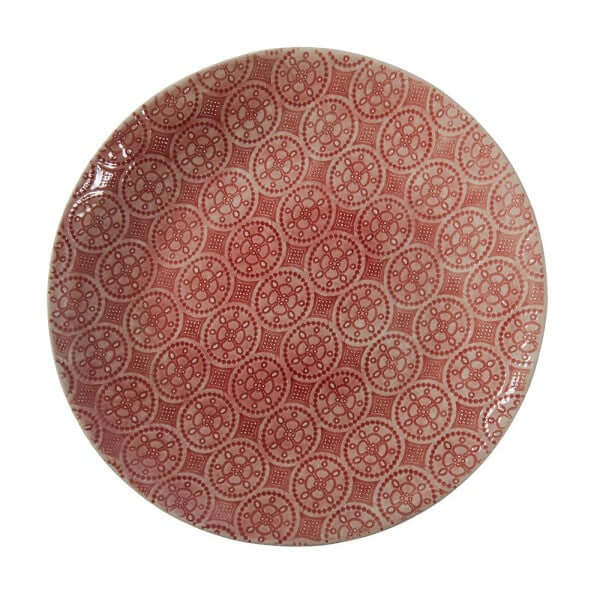Large Cake Plate Pimento with decorative pattern, by Wonki Ware