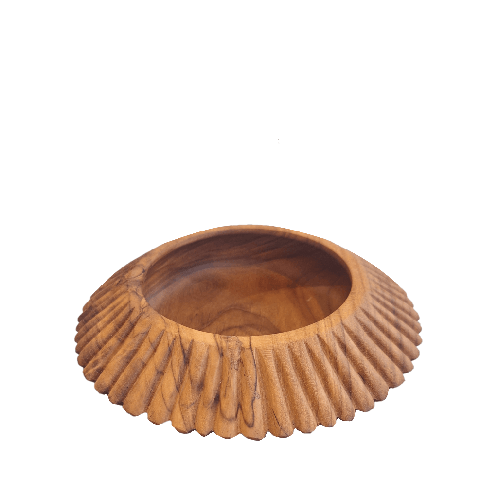 Handcrafted Carved Bowl Small Teak with carved ridge detailing. A sculptural yet practical home accent that brings natural warmth and texture to any interior.