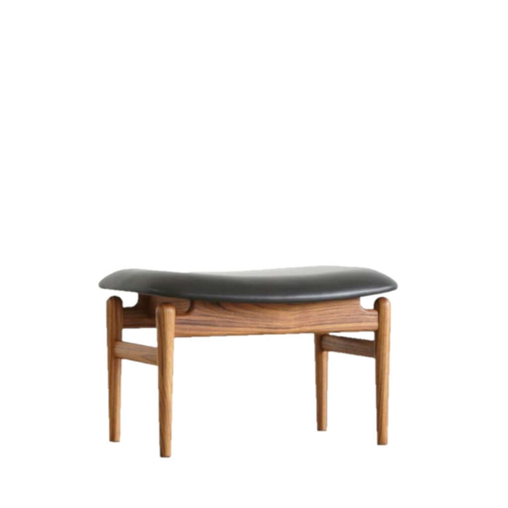 Teak Chief Stool Black Leather seat 