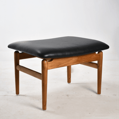 Teak Chief Stool Black Leather seat 