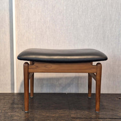 Teak Chief Stool Black Leather seat 