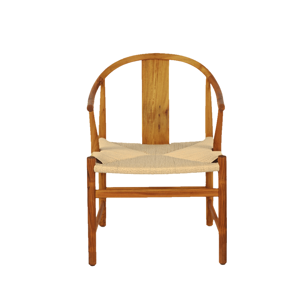 Chinese Armchair Danish Cord Natural with a curved back and armrests that flow into the teak frame