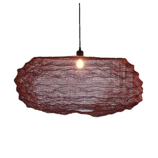 Handwoven pendant light made of copper wire mesh in copper finish