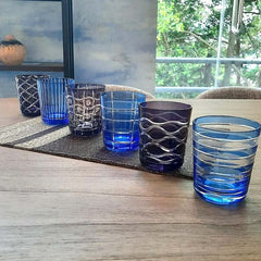 Cobalt Mix Tumblers Set of 6 with a unique geometric pattern, by Pols Potten