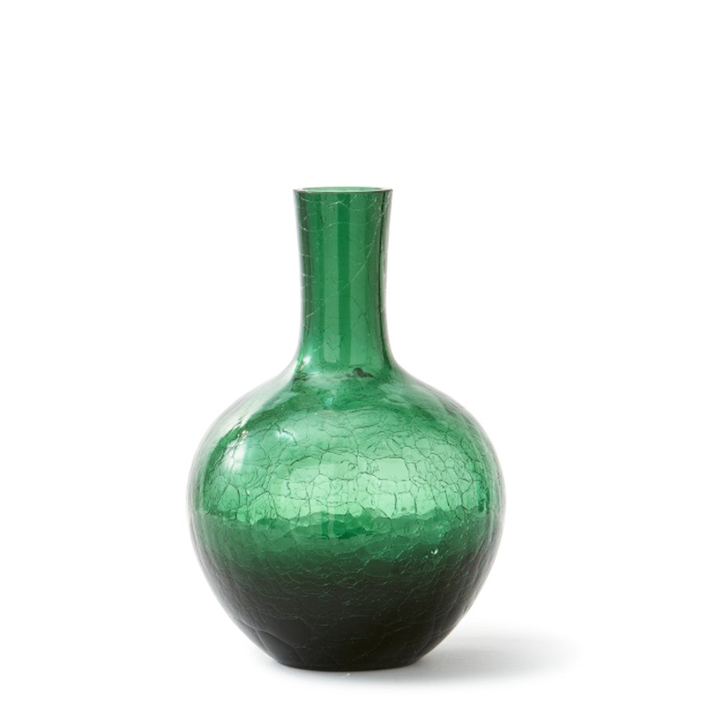 Crackled Glass Ball Body Vase Green