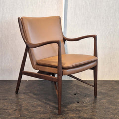 Cynthia Armchair Tan Leather in wenge finish teak frame