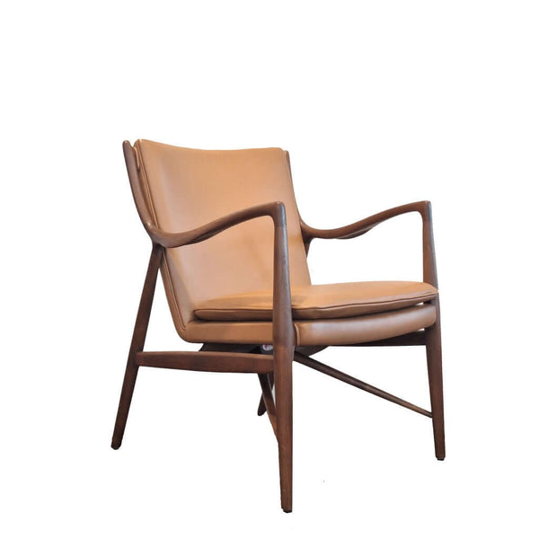 Cynthia Armchair Tan Leather in wenge finish teak frame