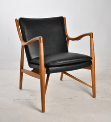 Cynthia Armchair Black Leather seat and backrest in teak natural finish