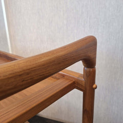 Close up of teak bar cart handles