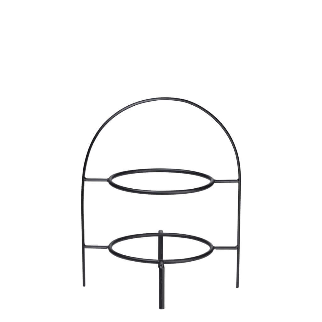 Etagere 2-Tiered H28cm is a two-tiered black metal buffet rack designed to hold plates.