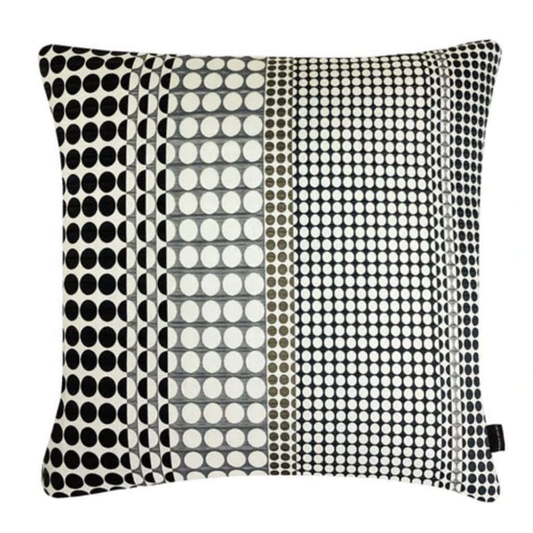 Etch Square Cushion with a geometric pattern featuring a grid of dots in a near-monochrome palette, including shades of pewter, black, ecru, and antique gold.
