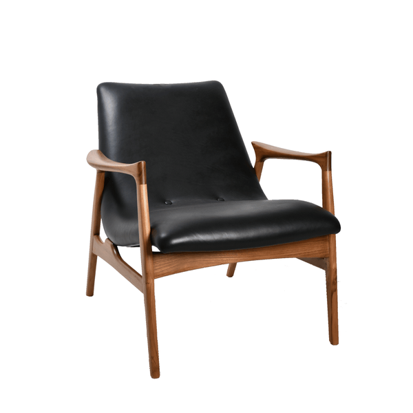 Eyes Lounge Chair Black Leather seat and backrest in natural teak finish