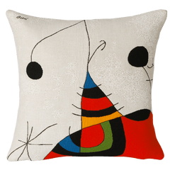 Miro Cushion - Femme Oiseau Etoile Extrait 2 (1966/1973) with abstract design by artist Miro, featuring colorful shape