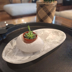Flat Crack Egg Bowl Resin White Marble. Food-safe, handcrafted & unique. Perfect for dips, grazing boards, trinkets or battery-operated LED tealights.