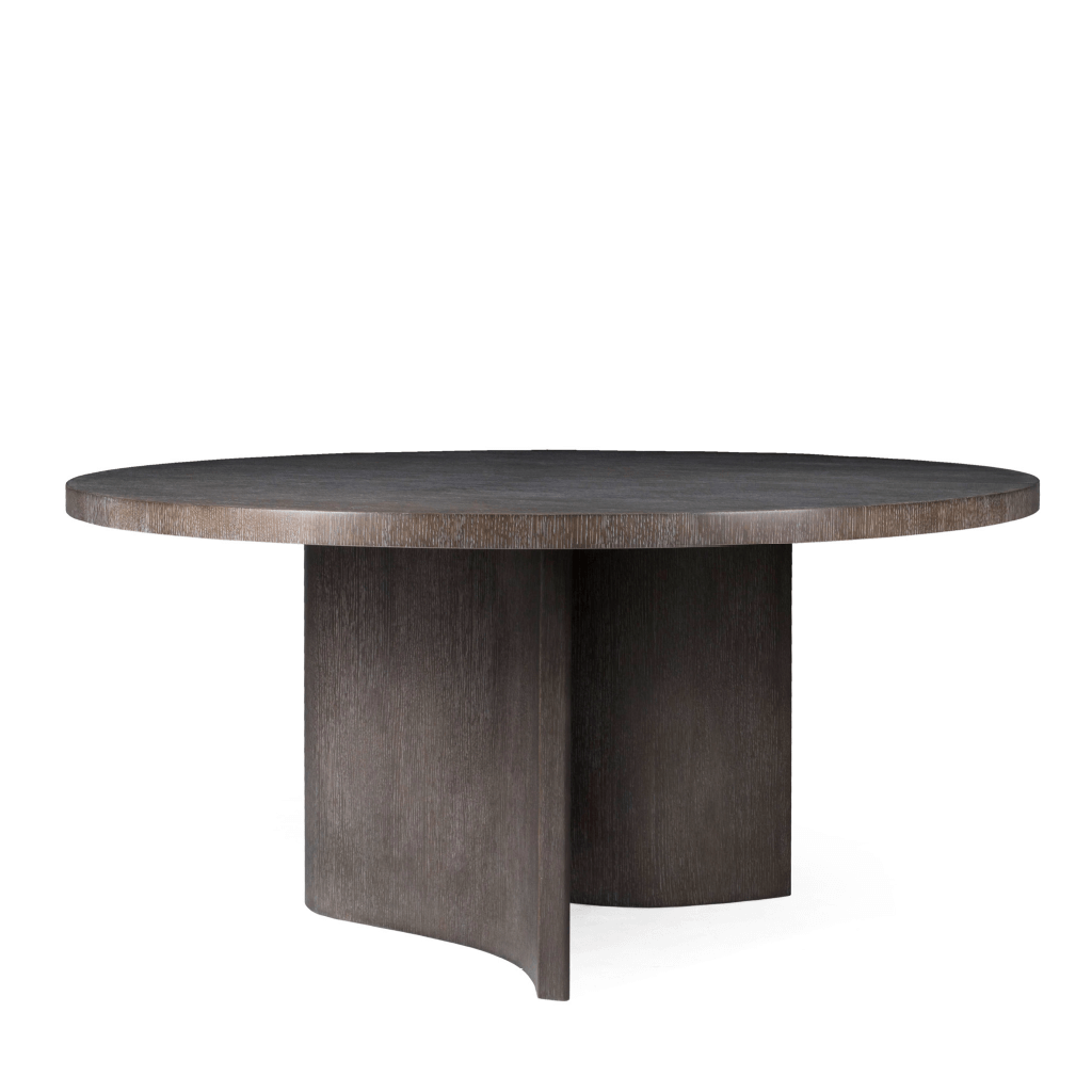 Round Flo Dining Table with a dark brown finish 