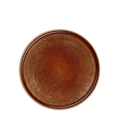 A round, brown stoneware dessert plate  with a matte finish and a visible brown glaze, by ASA selection