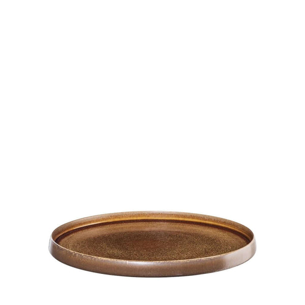 A round, brown stoneware dessert plate  with a matte finish and a visible brown glaze, by ASA selection