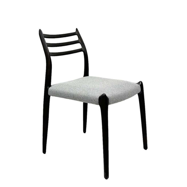 Gara Chair solid ash black finish upholstered in light grey fabric