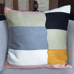 Geos Embroidered Cushion showcasing vibrant colors and intricate stitching details.