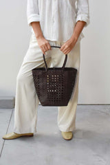 Dragon Diffusion Grace Cannage Dark Brown woven leather handbag 