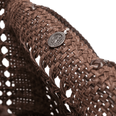 Dragon Diffusion Grace Cannage Dark Brown woven leather tote bag with two top handles.