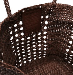 Dragon Diffusion Grace Cannage Dark Brown woven leather tote bag with two top handles.