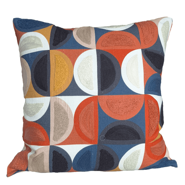 Hemi Embroidered Cushion showcasing vibrant colors and intricate stitching details.